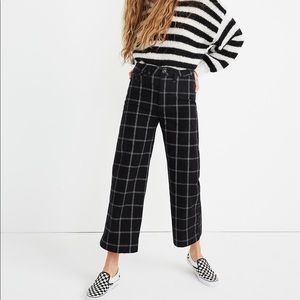 Madewell Emmett Wide-Leg Crop Pants in Black Windowpane size 27